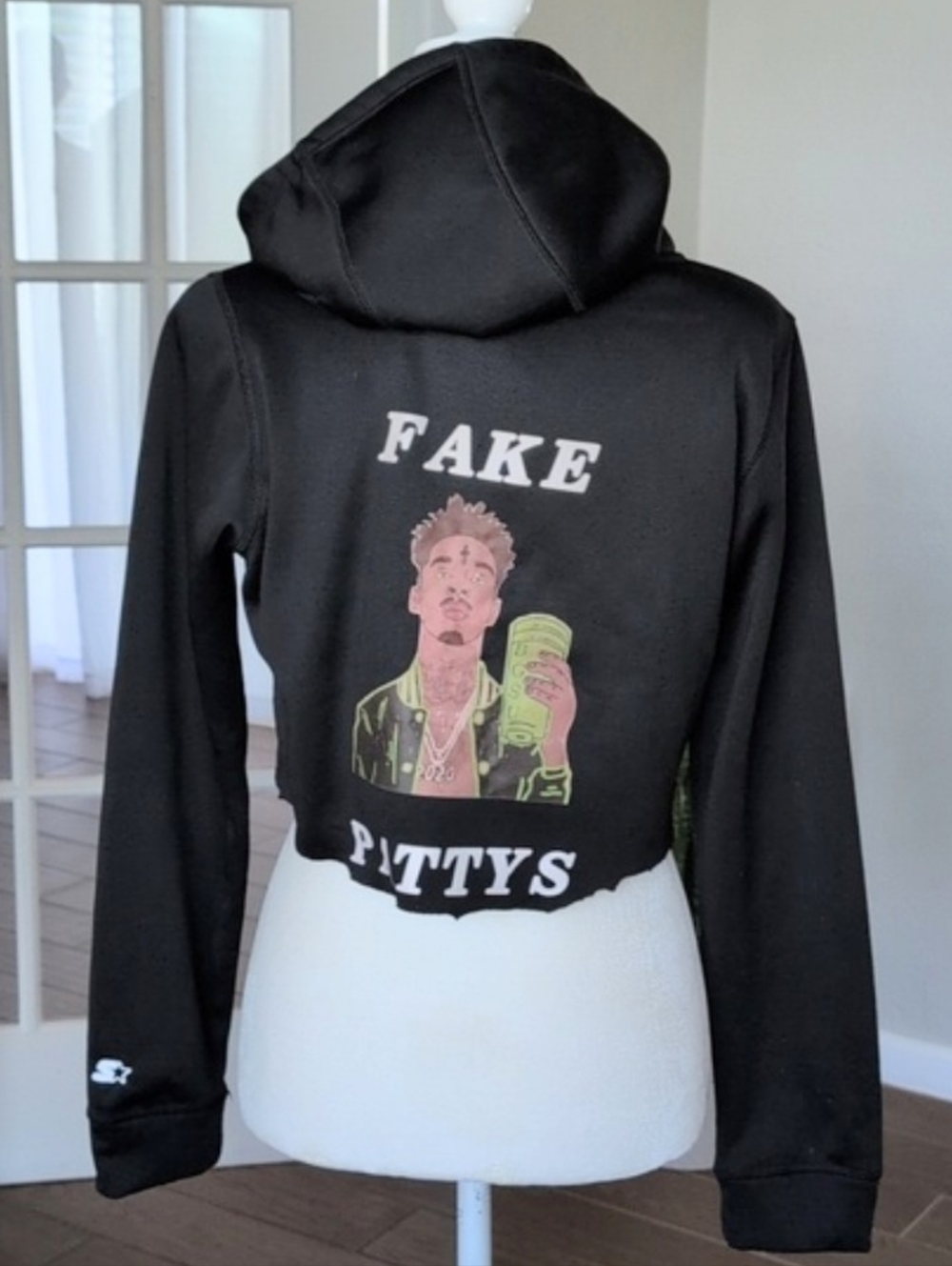 STARTER Black and White Fake Patty's Cropped Hoodie